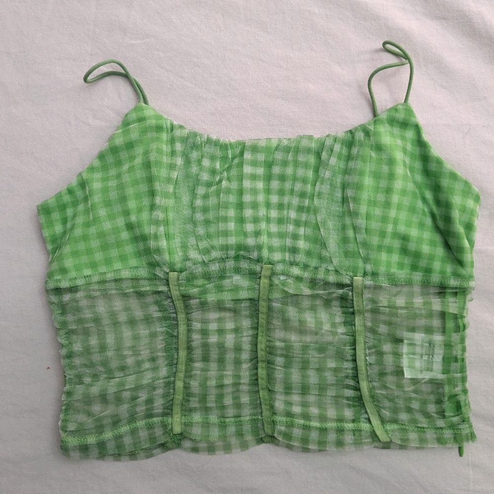 Princess Polly green gingham mesh top